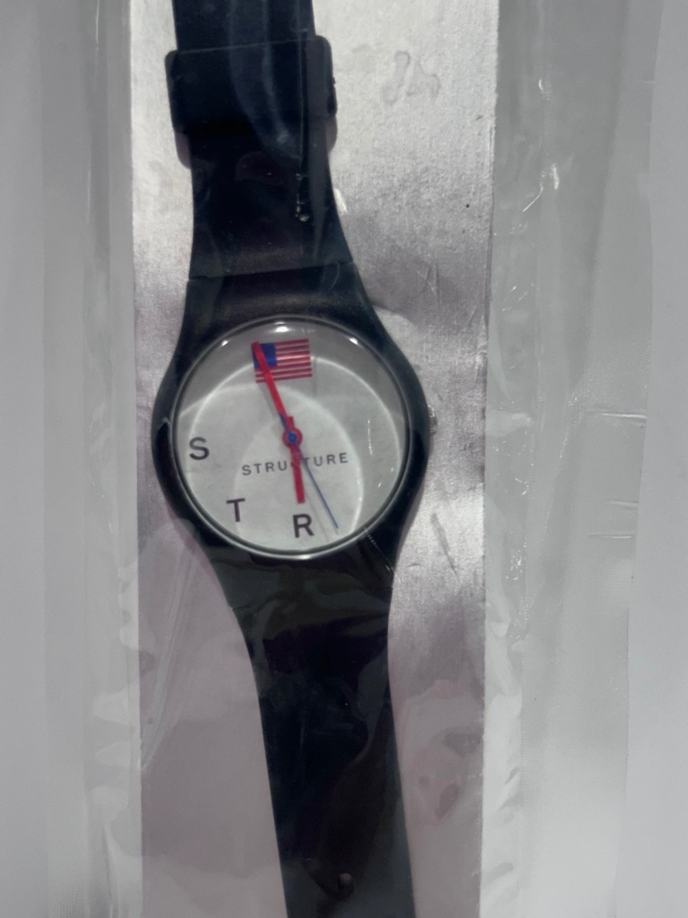 STRUCTURE Black Quartz Watch American Flag Dial Vint Collectible- ***NEW RARE***